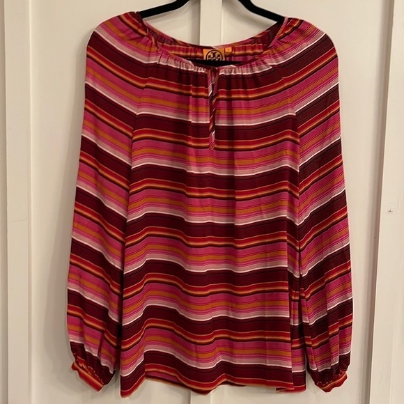 Tory Burch Multicolored Striped Silk Blouse - Picture 1 of 9